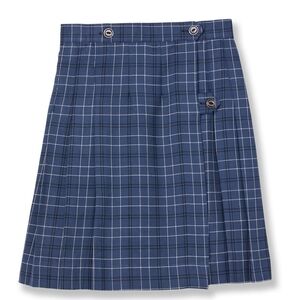 Scholastic Arista Navy Black White Windowpane Plaid Wrap Around Kilt 30 Waist
